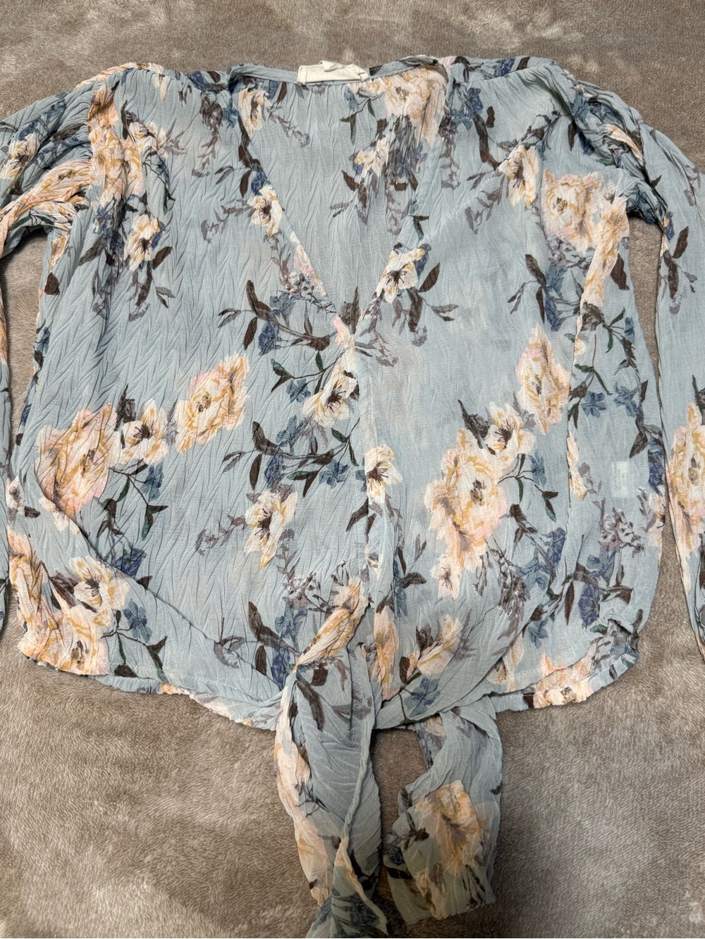 Lovestitch Light‎ Blue Floral Tie-Front V-Neck Blouse size S relax